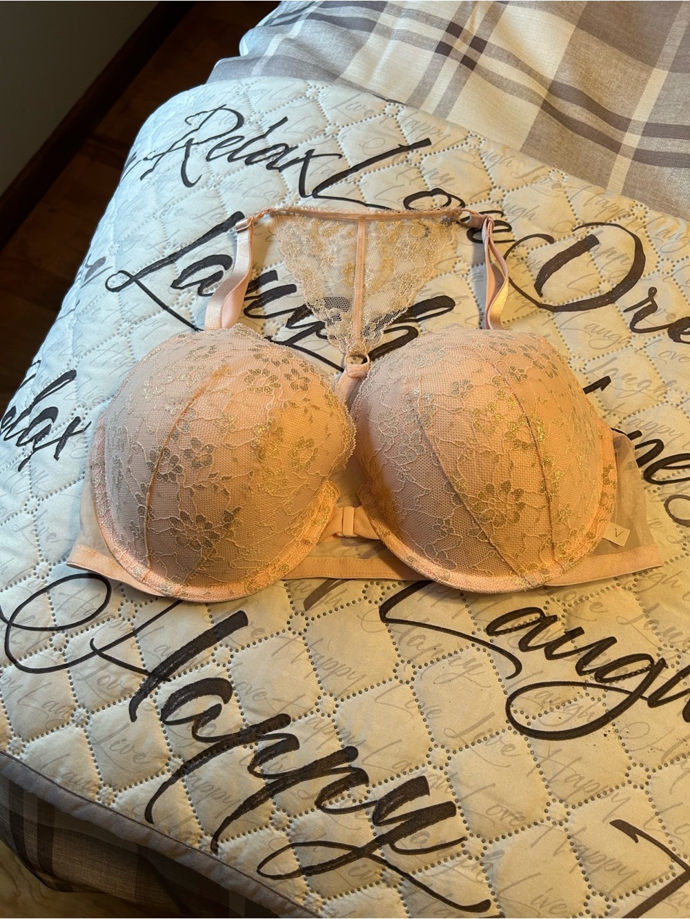 Victoria's Secret Peach Lace T-Back Push-Up Bra